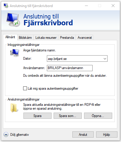 Spara inställningar